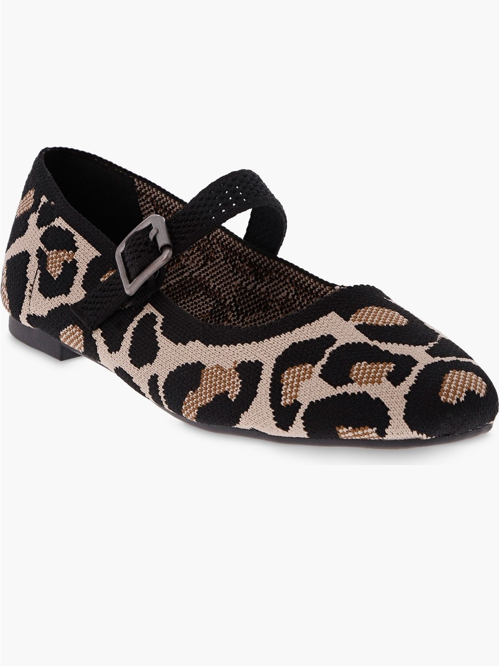 MIA Brita Leopard Knit Mary Jane Flat in Black and Beige 8.5 NWT